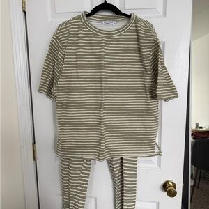 Verge Girl Olive & White Striped Straight Leg Jumpsuit Set